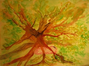 Akvarel Under Bøgen - Peder Brandt