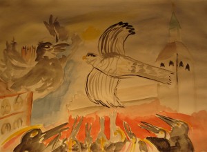Spurvehøg - Akvarel af Peder brandt